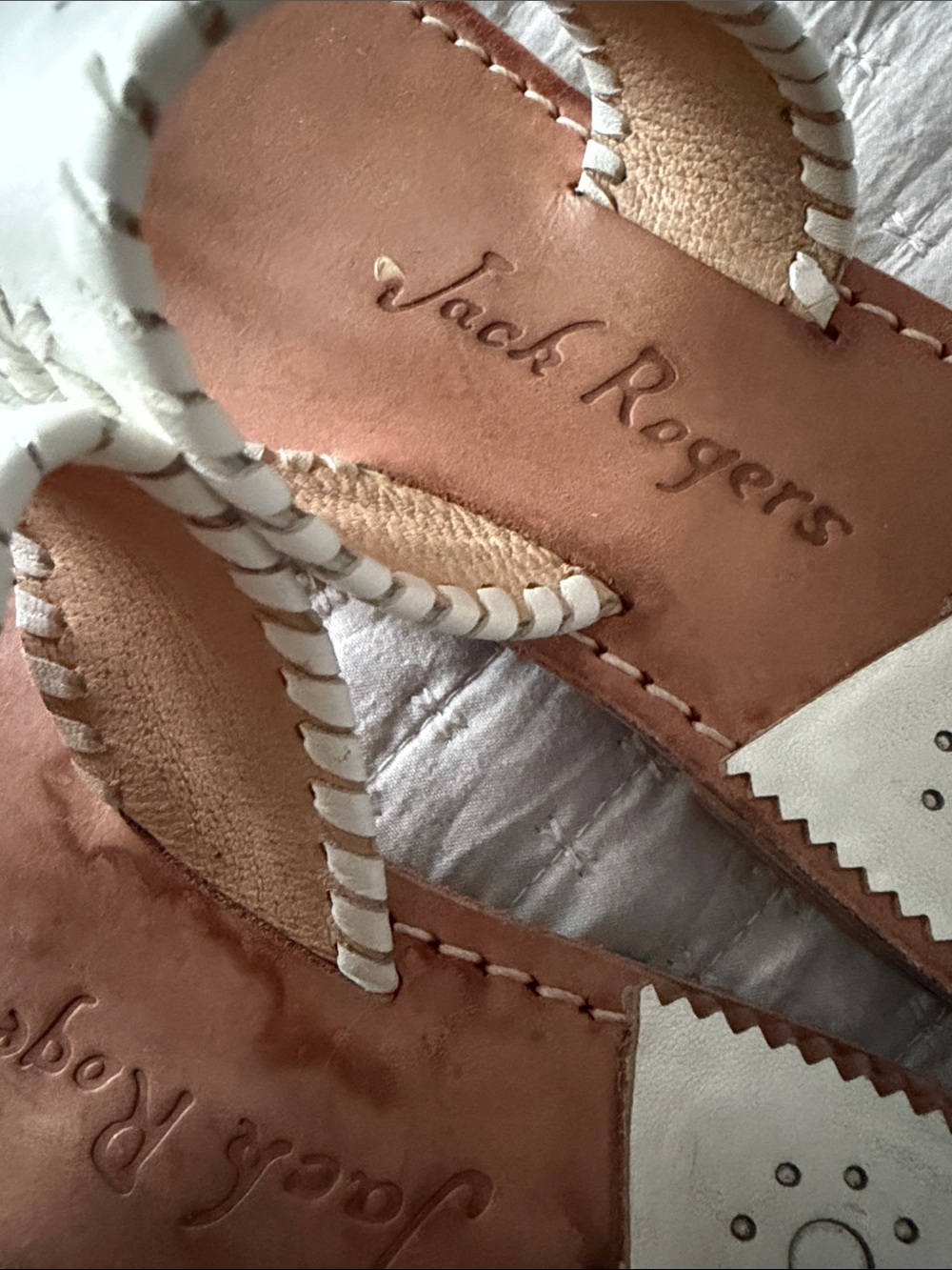 Jack Rogers Iconic White Leather Toe-Post Sandals 9 ❤️ - Picture 2 of 7